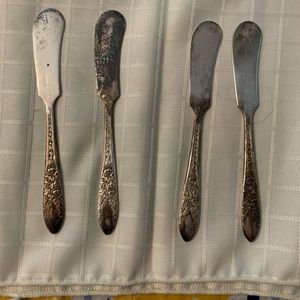 National silver Rose and leaf personal spread knives